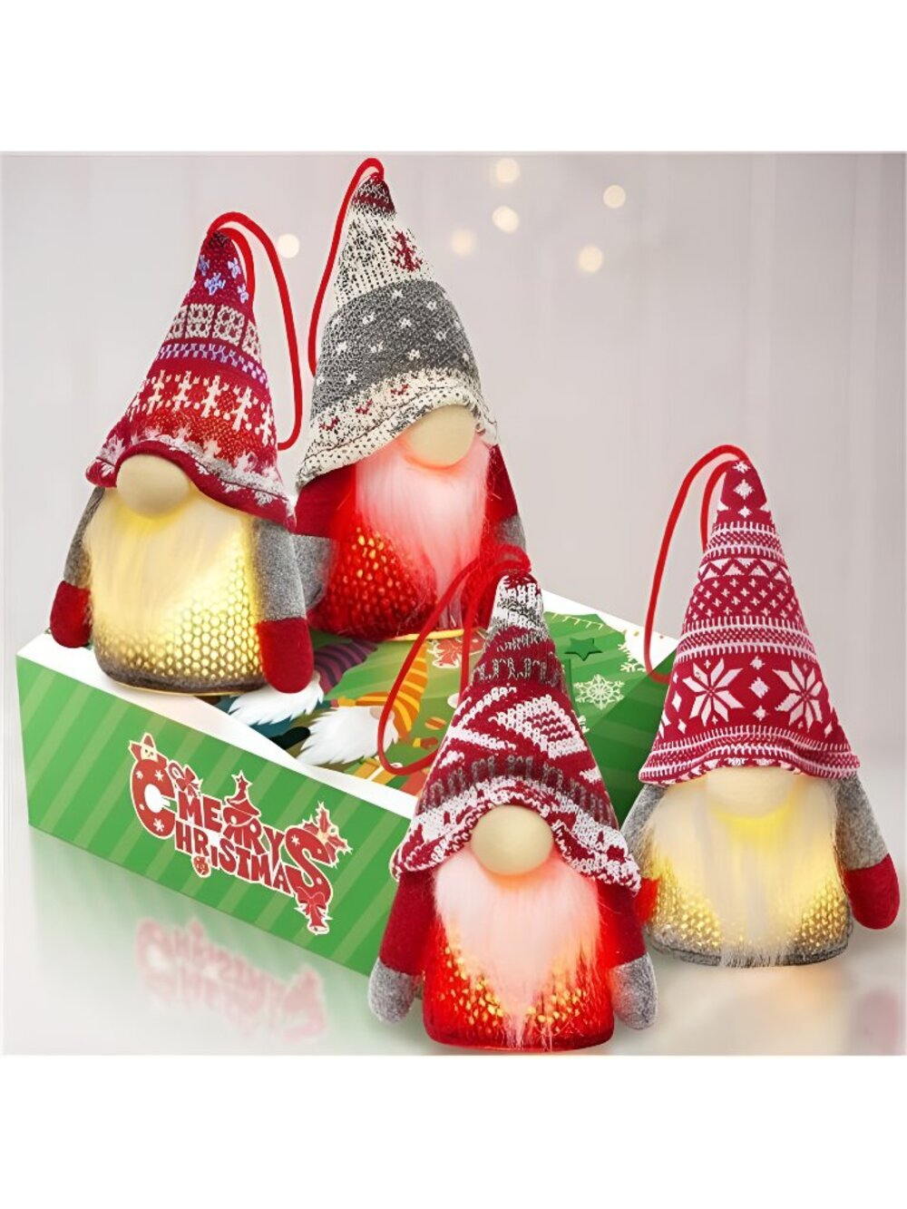 Christmas Gnome Ornaments, 4Pack Christmas Tree Decorations Handmade Swedish